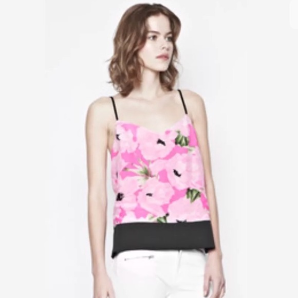 New FRENCH CONNECTION Holiday Poppy Polly Tank Top Pink Floral Cami Blouse Black - Picture 9 of 9